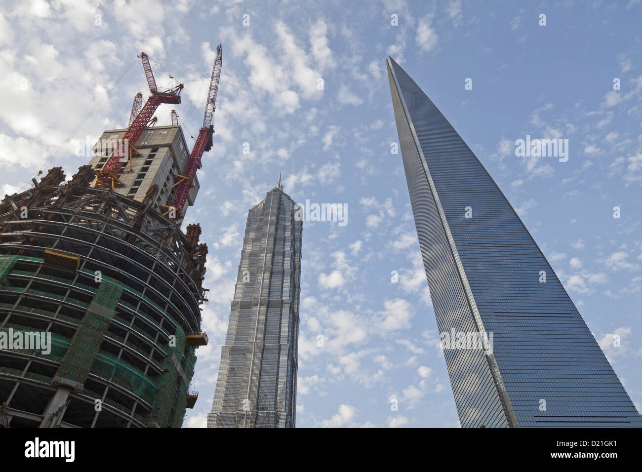 Ansicht der Baustelle des Shanghai Tower, neben Shanghai World Financial Center und Jin Mao Tower, Pudong, Shanghai, China Stockfoto