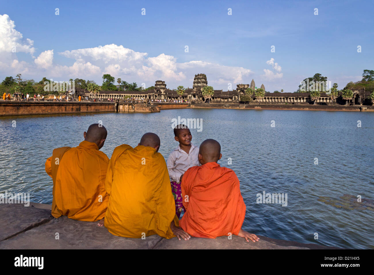 Mönche in Angkor, Kambodscha, Angkor Wat Tempel, UNESCO-Weltkulturerbe Stockfoto