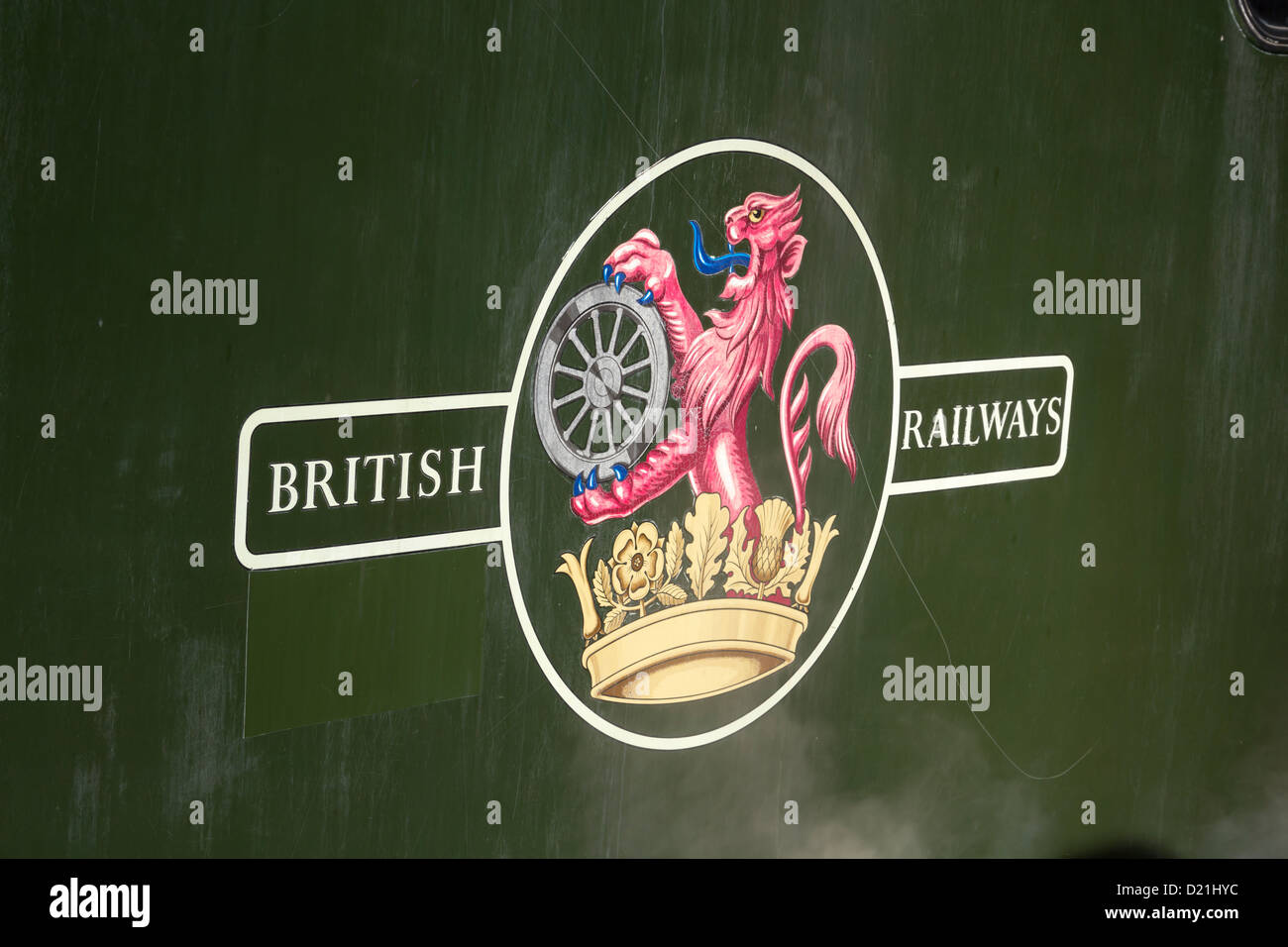 British Railways steigender Löwe und Rad Abzeichen, von 1956 bis 1968 an der Seite grün Lok von British Railways verwendet. Stockfoto