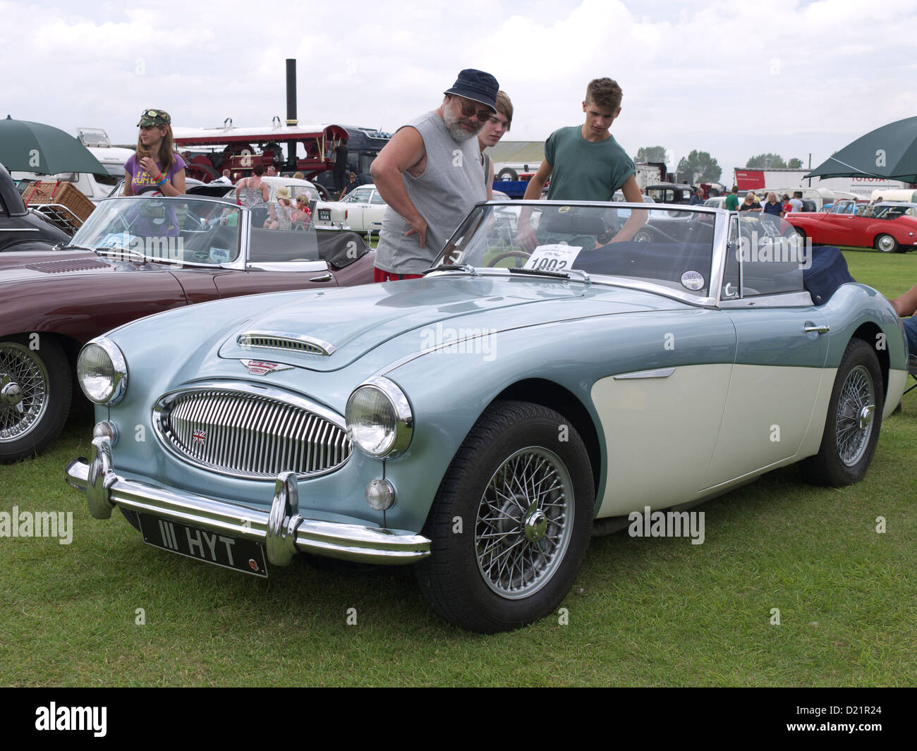 1965 Austin Healy auf dem Display an Lincoln Dampf und Oldtimer-Rallye Stockfoto