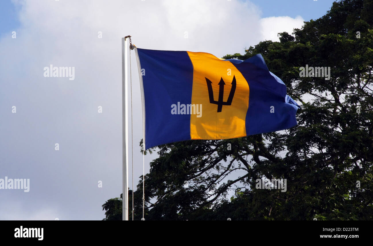 die fliegenden Flagge von Barbados Stockfoto