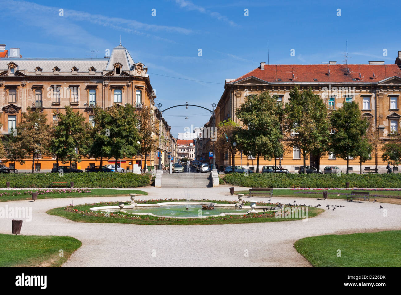 Zagreb-Park mit Brunnen vor Kunstpavillon. Kroatien. Stockfoto