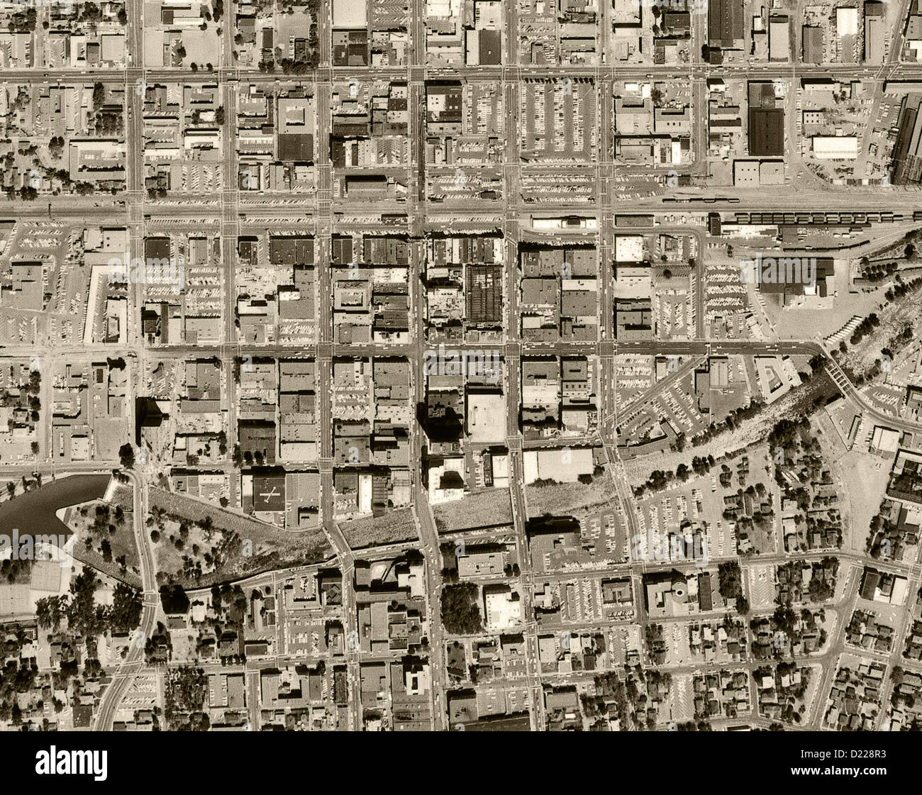 historische Luftaufnahme Innenstadt von Reno, Nevada, 1966 Stockfoto