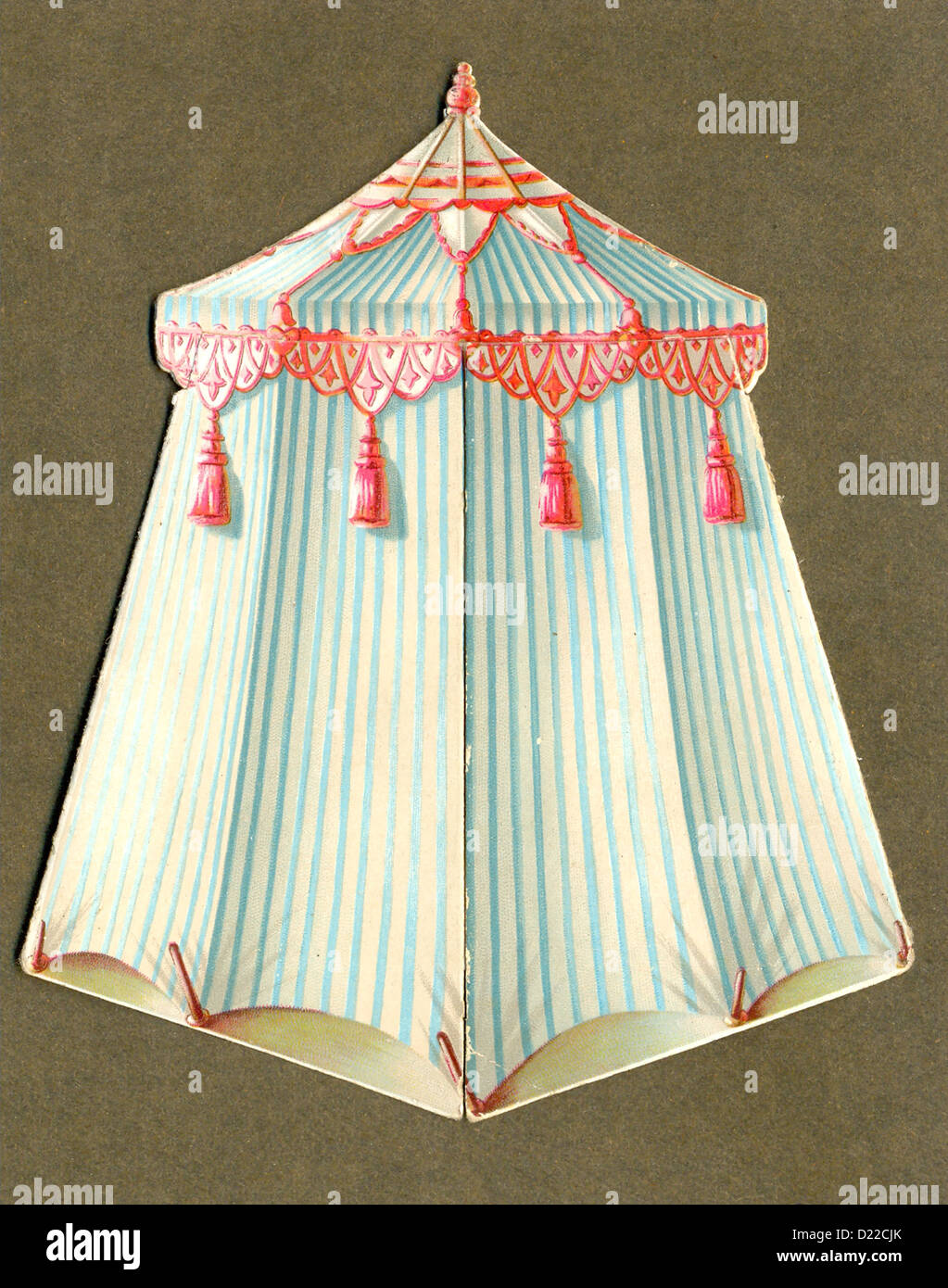 Viktorianische gestanzte Grußkarte geformt als türkisches Zelt Stockfoto