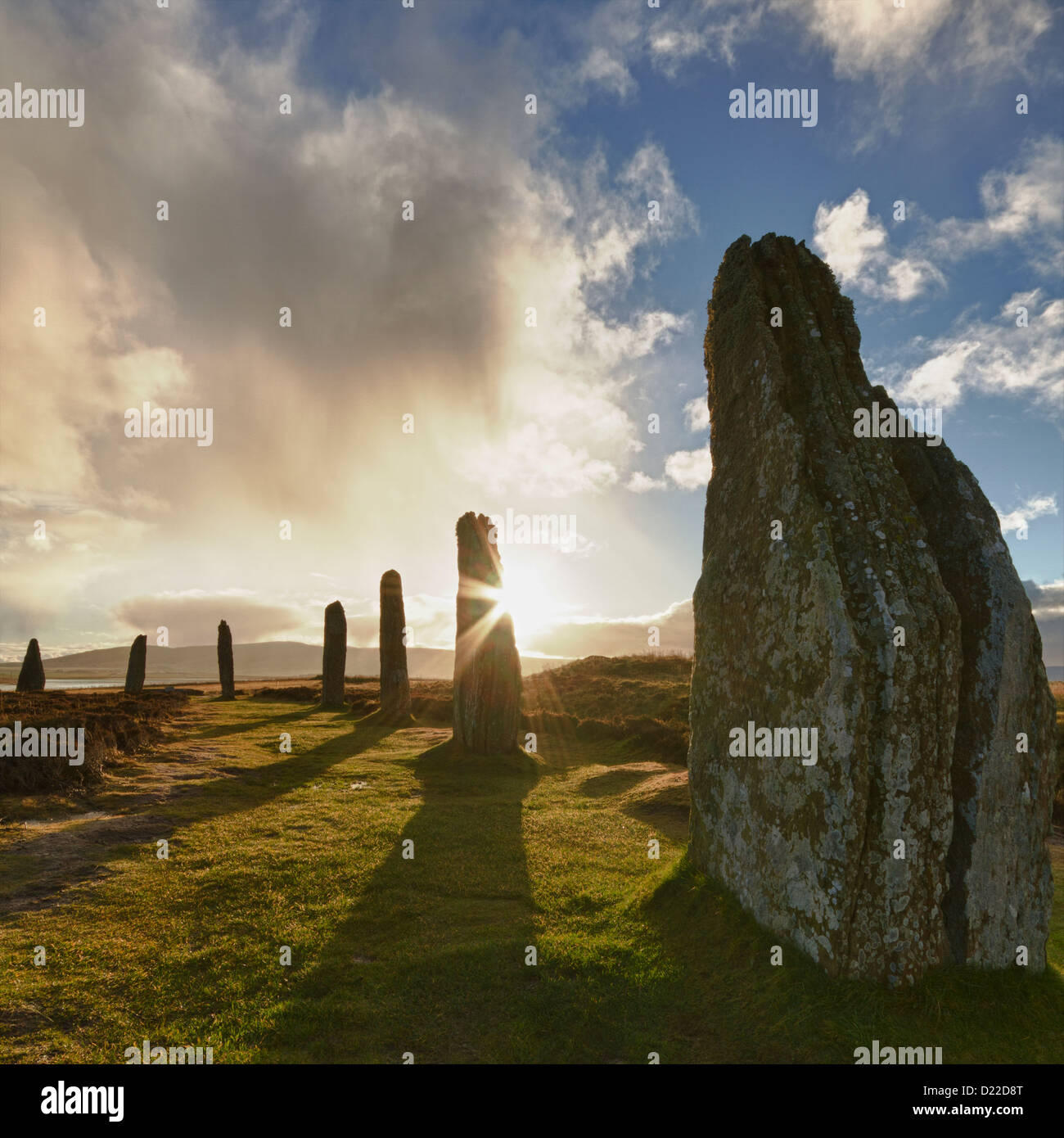 Ring von Brodgar Sunrise, Orkney Inseln Stockfoto