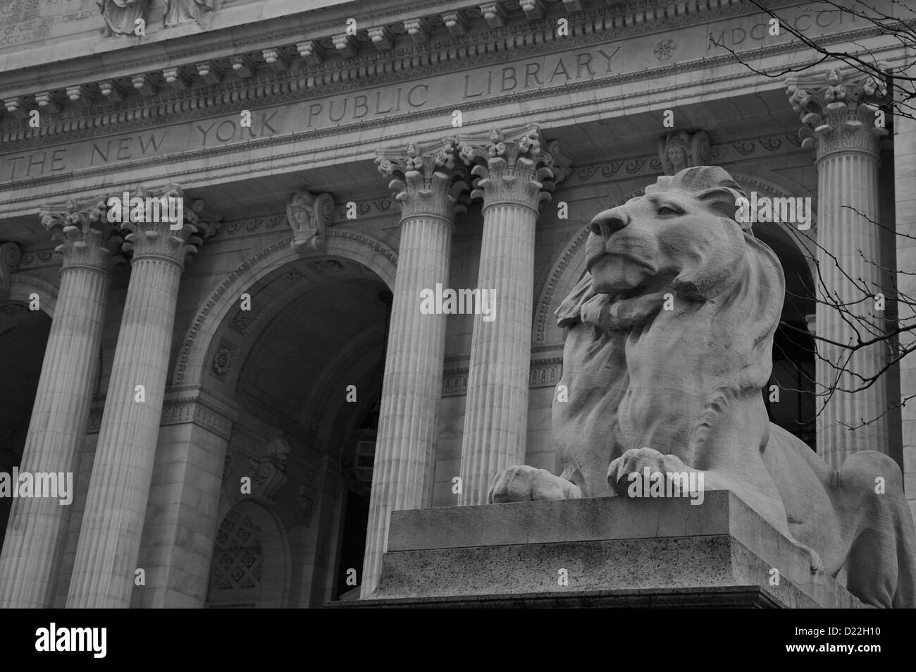 Löwe Skulptur außerhalb New York Public LIbrary Stockfoto