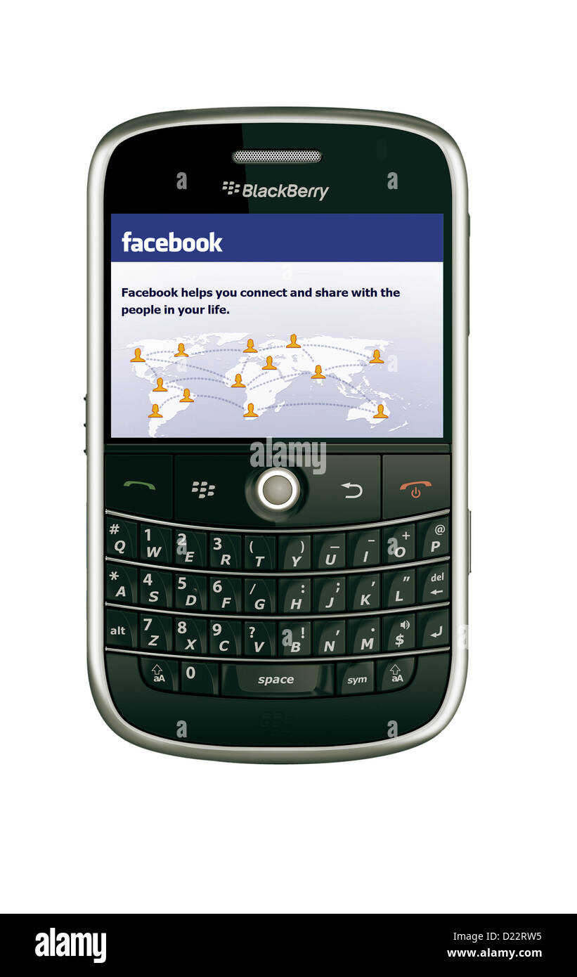 Facebook auf Handy-Blackberry Modell 9000 Stockfoto
