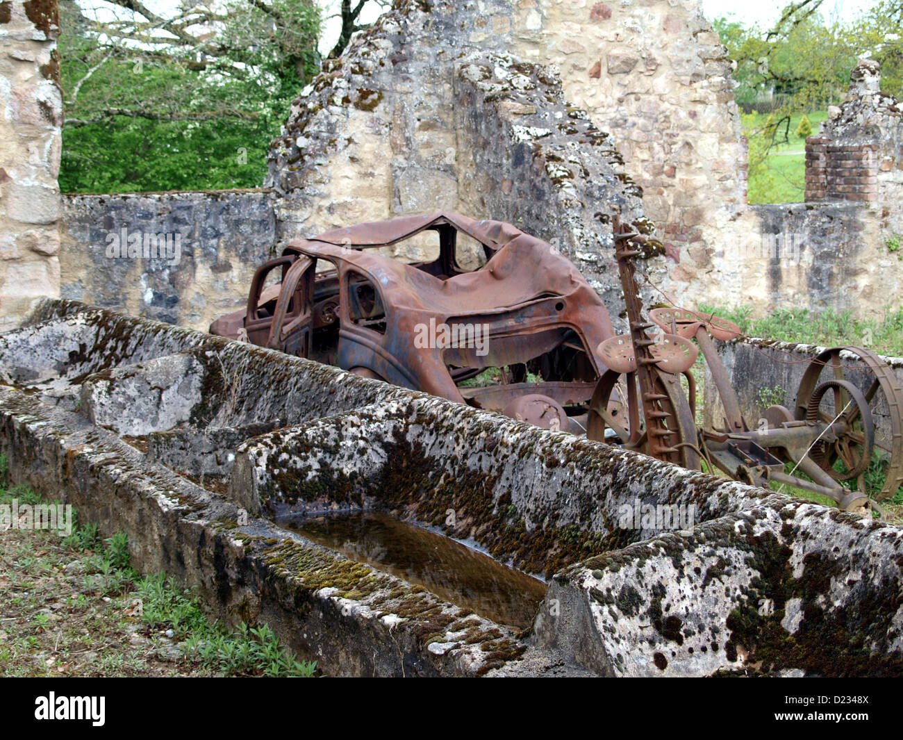 SS Panzer Division Das Reich, das französische Dorf von Oradour-Sur-Glane während des zweiten Weltkriegs zerstört und heute ist es bewahrt In a ruiniert State Stockfoto