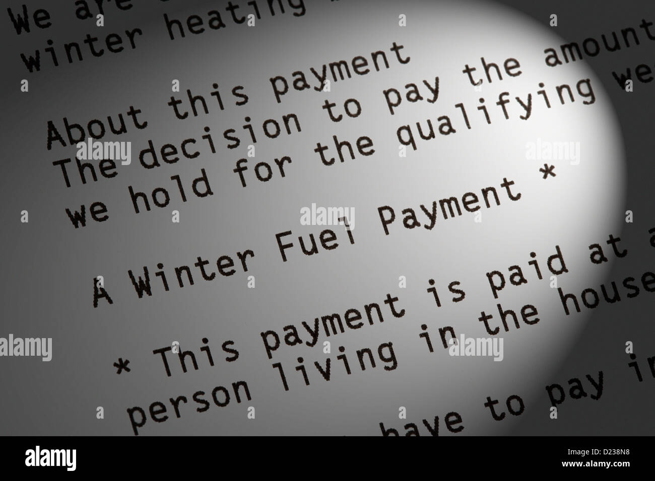 Winter-Kraftstoff Zahlung Brief Stockfoto