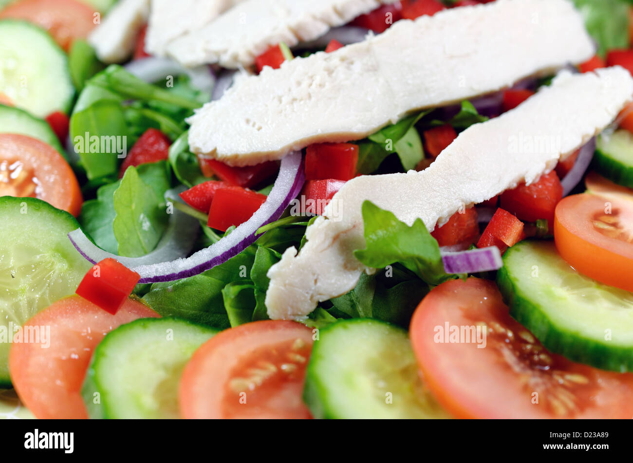 Nahaufnahme von frischen Hähnchen-Salat Stockfoto