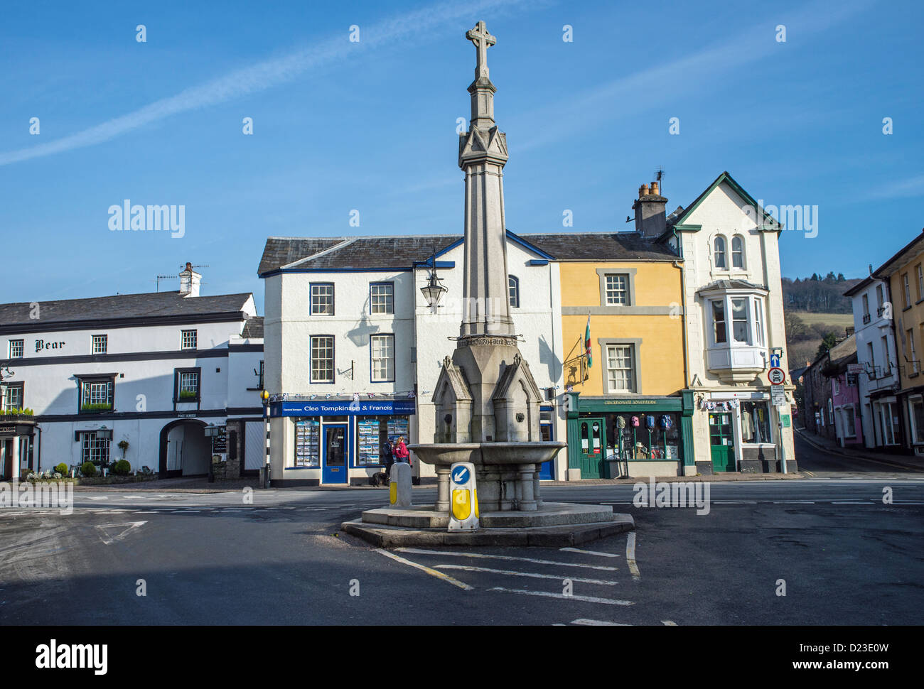 Zentrum von Crickhowell, einer Kleinstadt im östlichen Teil des Brecon-Beacons-Nationalpark in Wales Großbritannien Stockfoto