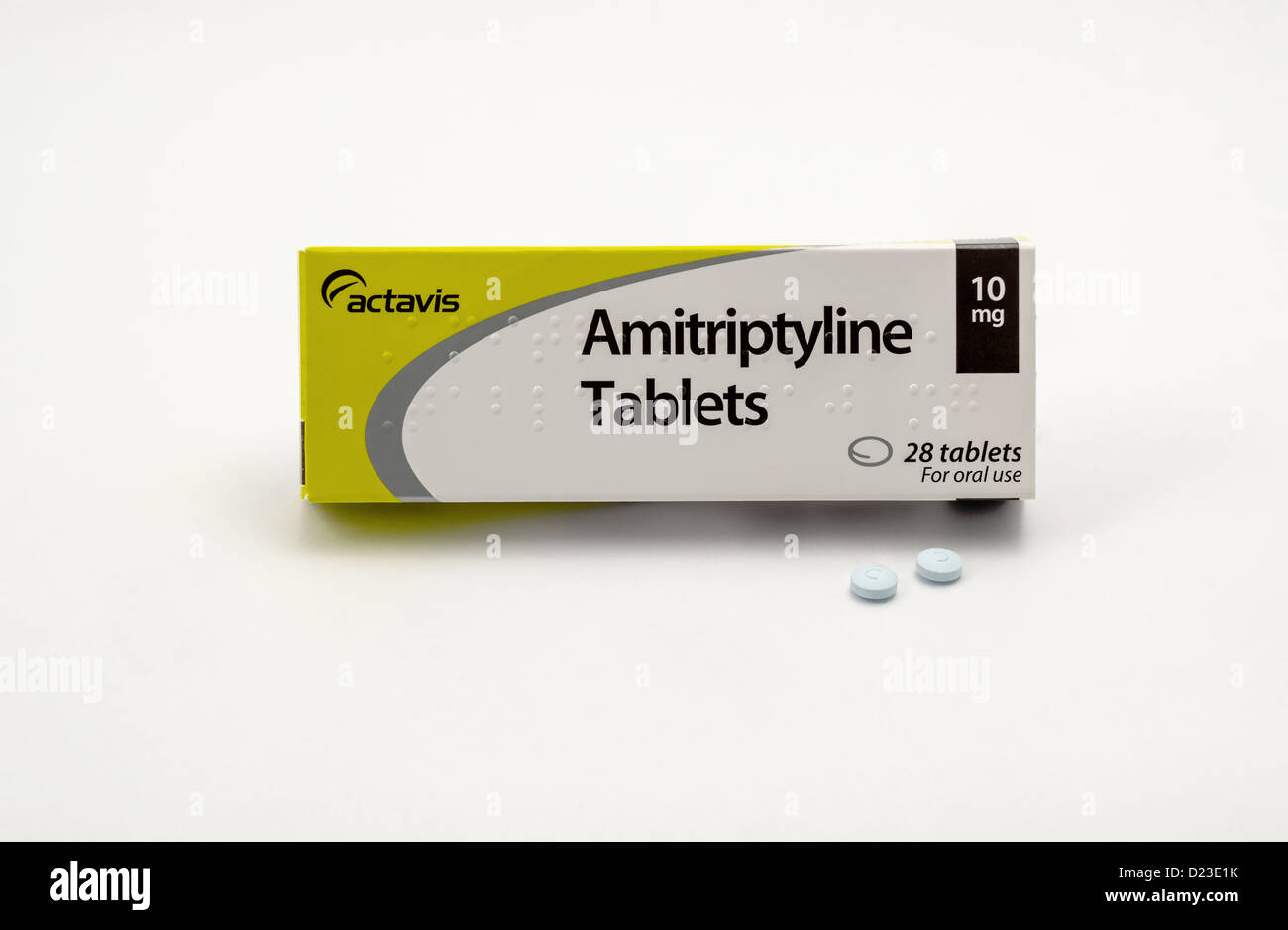 Ein Paket von Amytriptyline Tabletten, eine trizyklische Antidepressiva (TCA). Stockfoto