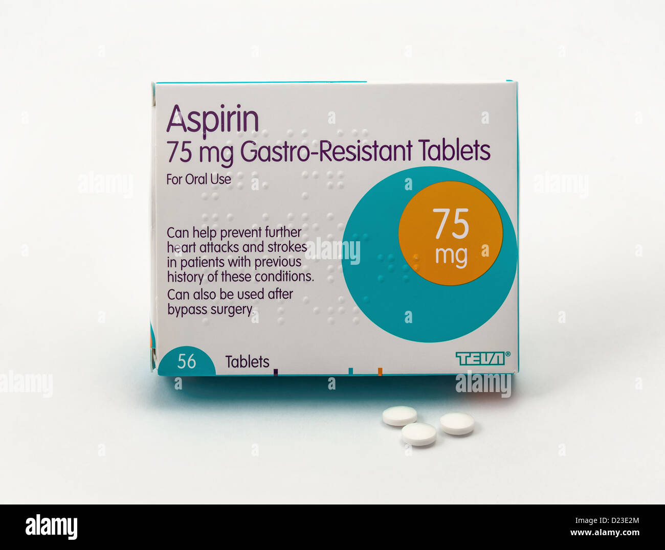 ein Paket von 75mg Aspirin-Tabletten Stockfoto