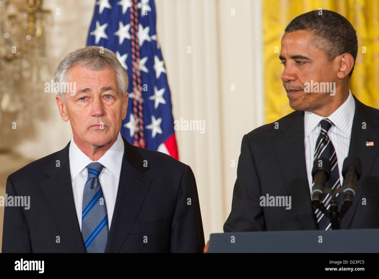 Präsident Barack Obama ernennt Chuck Hagel oder US-Verteidigungsminister. Stockfoto