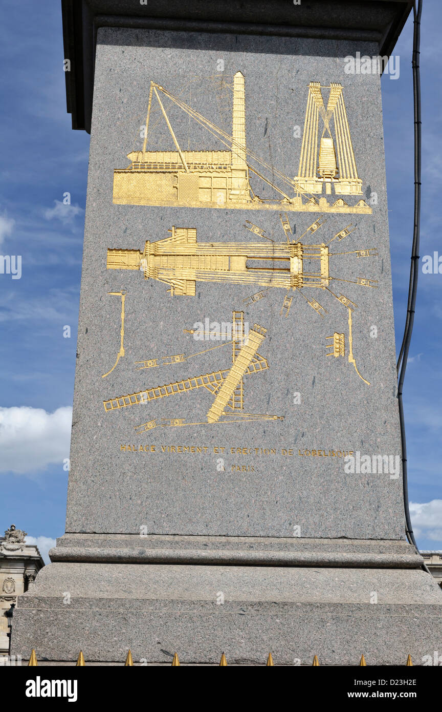 Zeichnungen auf Obelisk, Place De La Concorde, Paris, Frankreich. Stockfoto