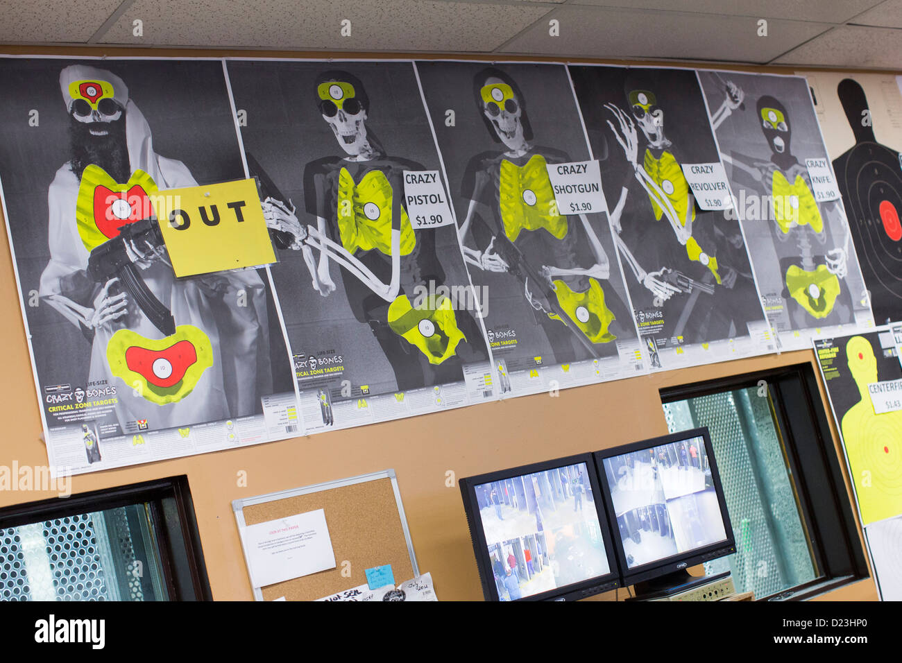 Zielscheiben auf dem Display in einen Waffenladen. Stockfoto