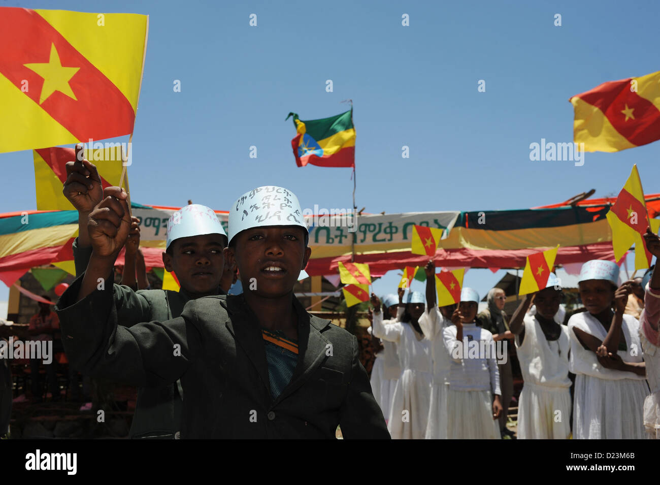 Mangudo, Äthiopien, die Einweihung der Schule in Mangudo Stockfoto