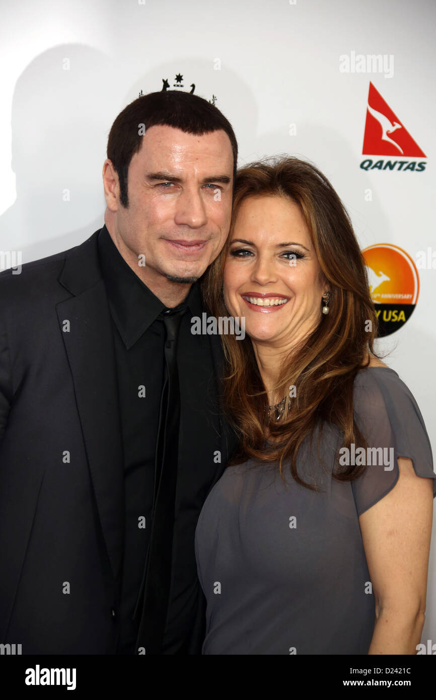 Schauspieler John Travolta und Ehefrau Schauspielerin Kelly Preston teilnehmen G'Day USA Los Angeles Black Tie Gala im Hotel JW Marriott in Los Angeles, USA, am 12. Januar 2013. Foto: Hubert Boesl/dpa Stockfoto