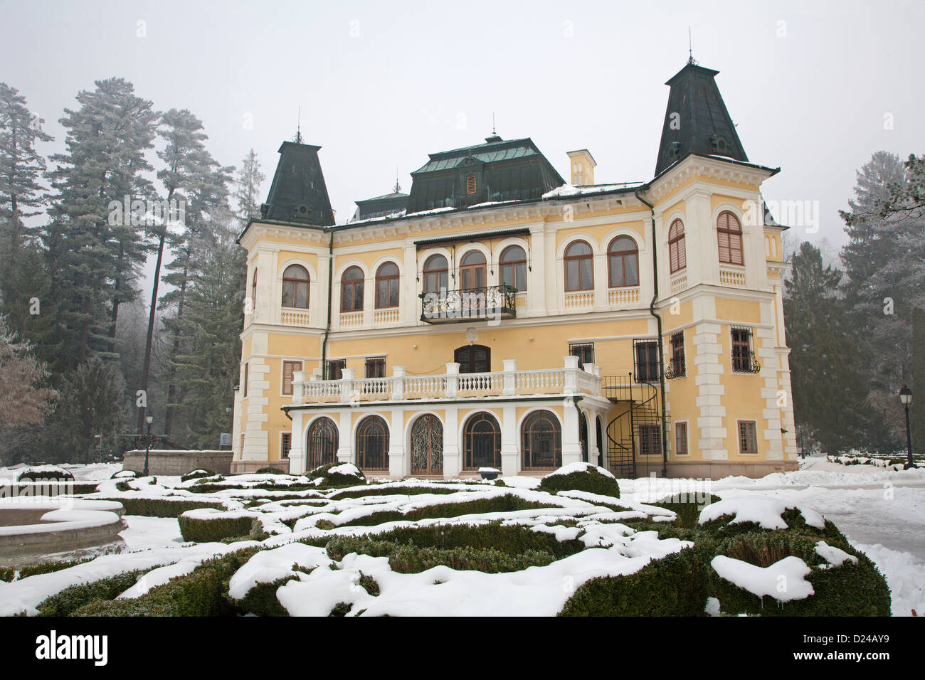 Schloss Betliar in Winternebel - Slowakei Stockfoto