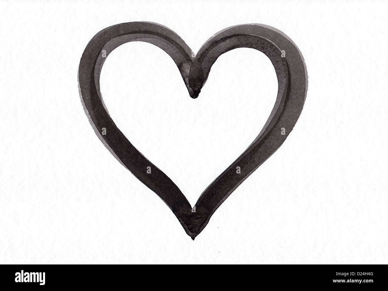 Schwarzes Herz Form Aquarell auf weißem Papier Stockfoto