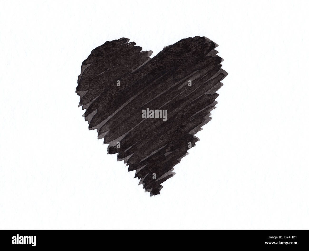 Schwarzes Herz Aquarell auf weißem Papier Stockfoto