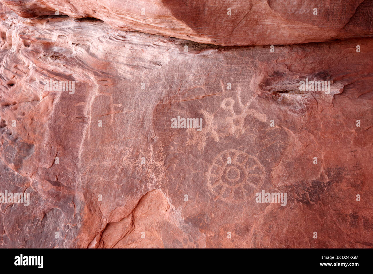 Petroglyphen auf Atlatl großen Felsen Tal der Feuer Staatspark Nevada, usa Stockfoto
