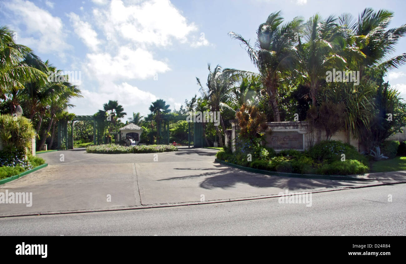 der Eingang zum Kran Bay Resort auf Barbados Stockfoto
