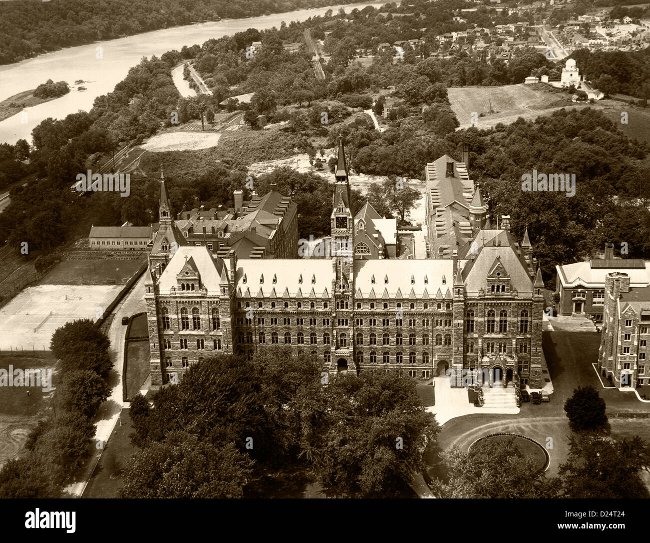 historische Luftaufnahme Georgetown University, Washington, DC, 1931 Stockfoto