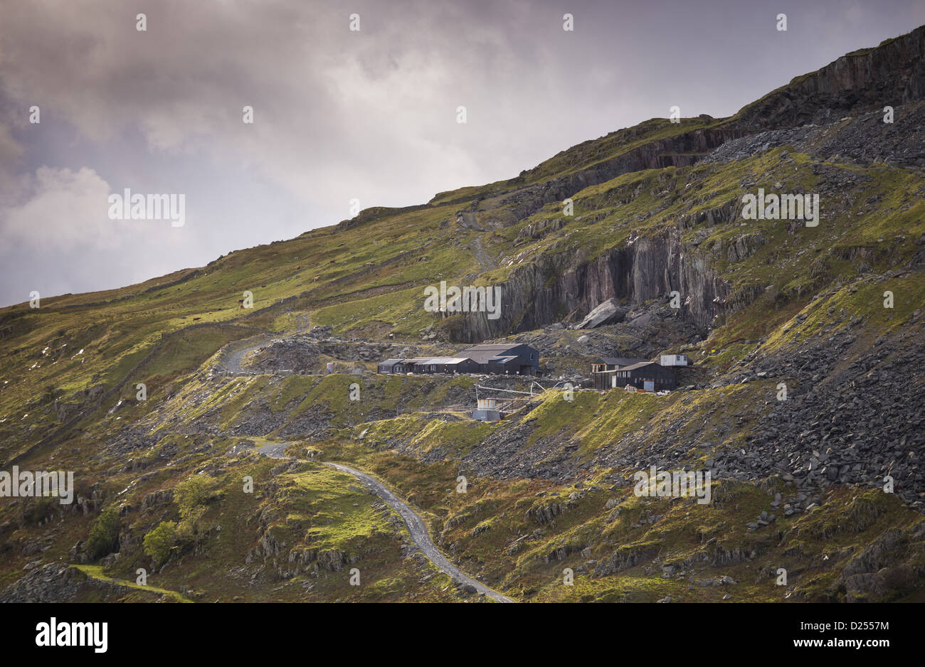 Arbeiten Schieferbergwerk, Haustiere Steinbruch, Kirkstone Pass, Ambleside, Lake District, Cumbria, England, Oktober Stockfoto