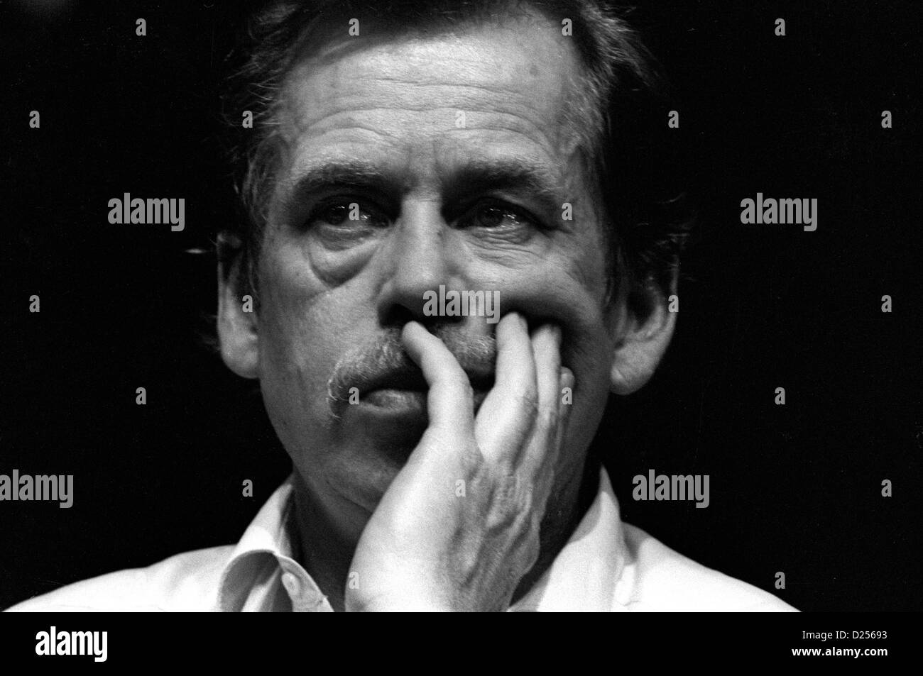 November 1989 samtene Revolution. Vaclav Havel abgebildet auf der Magic Lantern Theater in Prag, Tschechoslowakei. Stockfoto