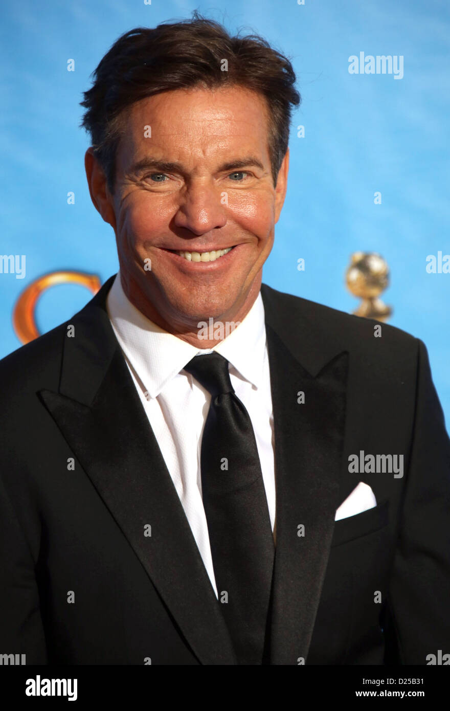 Schauspieler Dennis Quaid posiert in der Foto-Presseraum des der 70. Annual Golden Globe Awards von der Hollywood Foreign Press Association, HFPA, im Hotel Beverly Hilton in Beverly Hills, USA, am 13. Januar 2013 vorgestellt. Foto: Hubert Boesl Stockfoto
