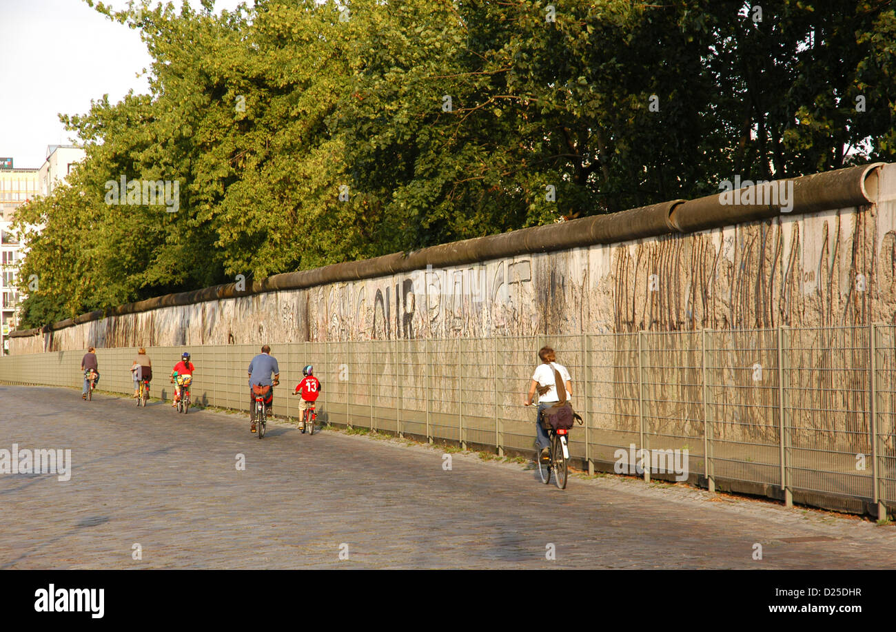 Radfahren entlang der Berliner Mauer in der Niederkirchner Straße Pers. Berlin. Deutschland. Stockfoto