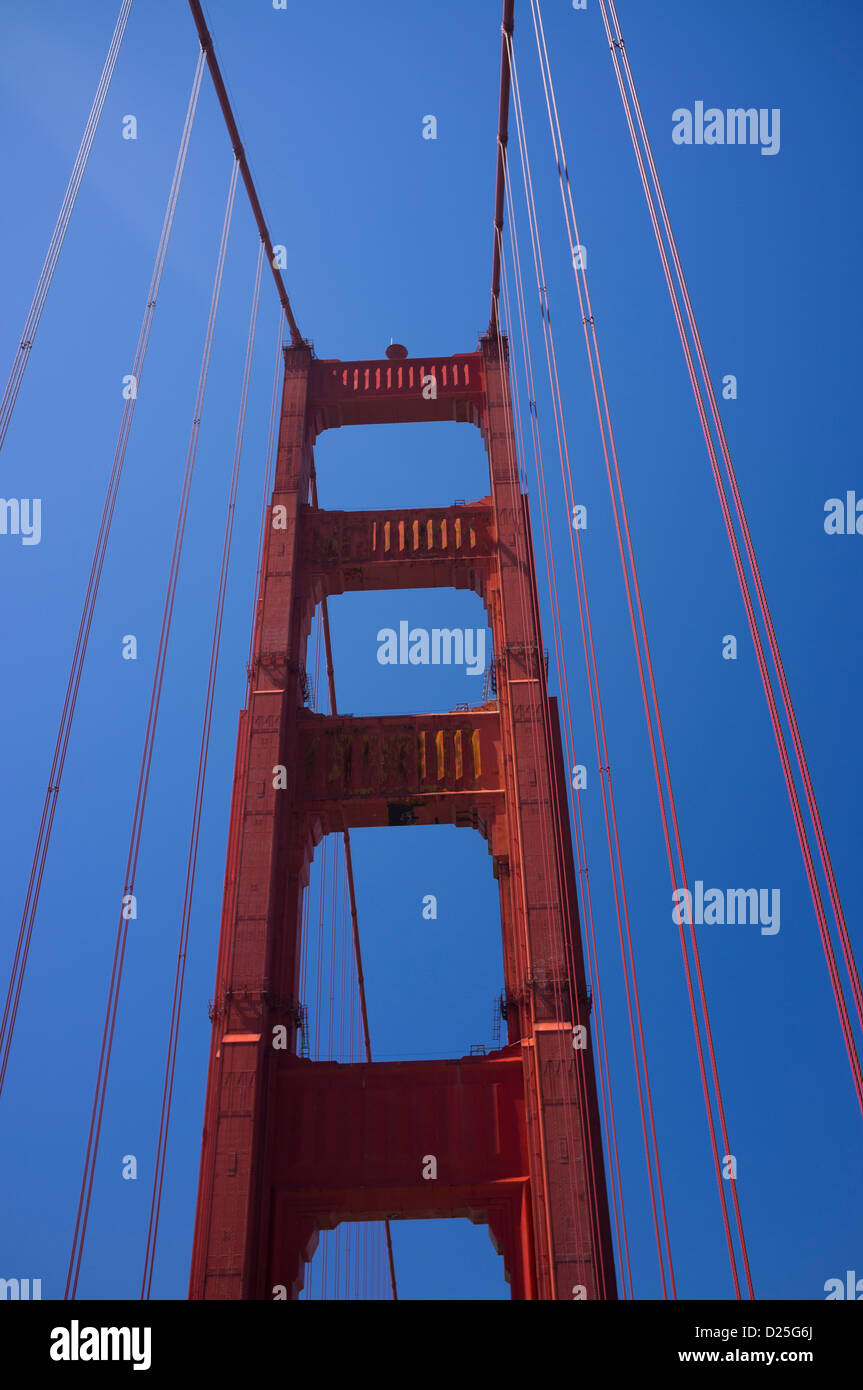 Golden Gate Bridge betrachtet von Touristenbus Stockfoto