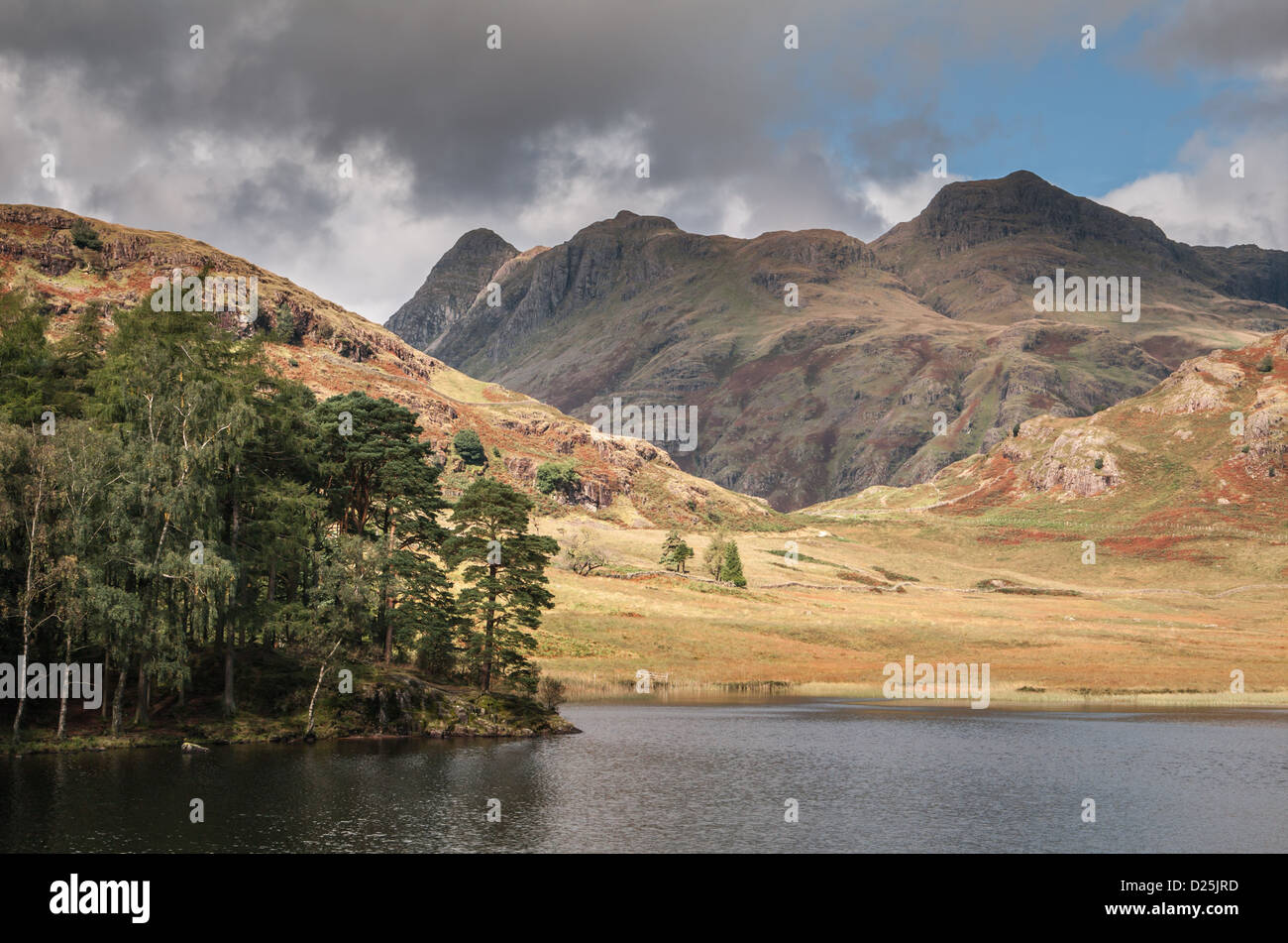 Langdale Pikes in Blea Tarn, Cumbria, South Lakeland, Großbritannien Stockfoto