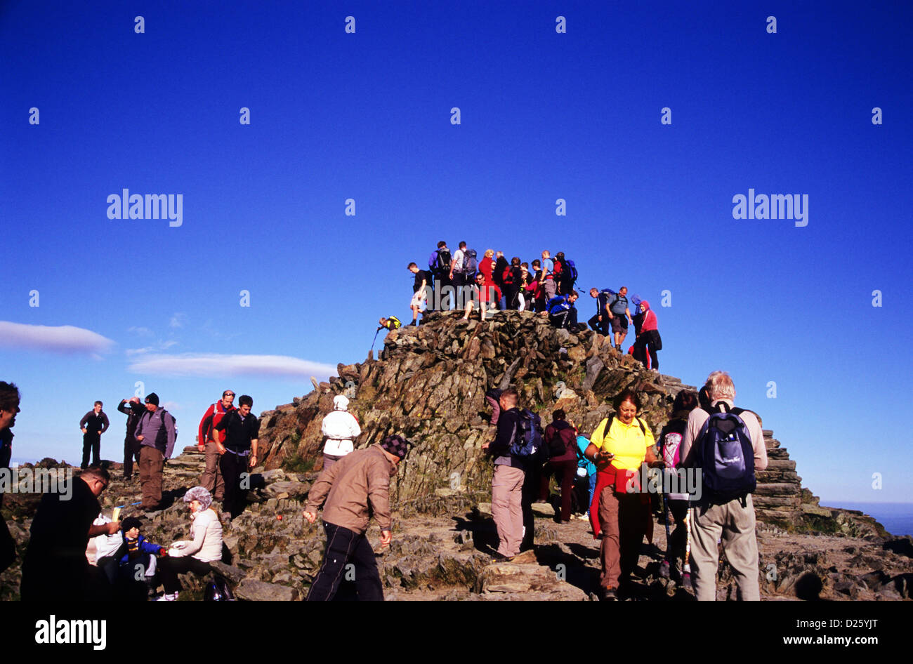 Snowdon, der höchste Berg in Wales, auf einer Höhe von 1.085 Metern (3.560 ft) über dem Meeresspiegel. Befindet sich in Gwynedd, Wales. Stockfoto