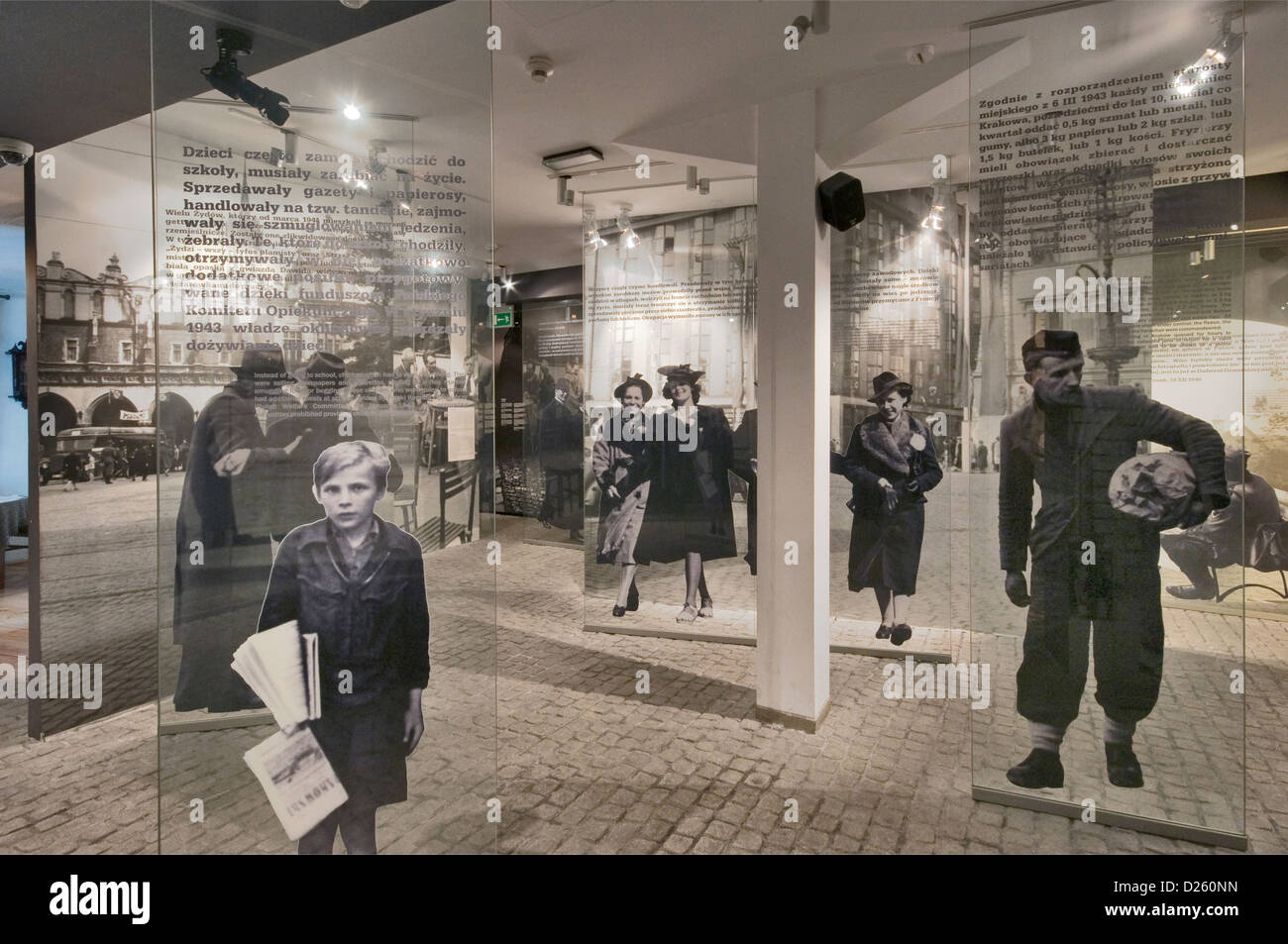 Jeden Tag das Leben während der Nazi-Okkupation Anzeige, Oskar Schindlers Fabrik Museum in Krakau, Polen Stockfoto