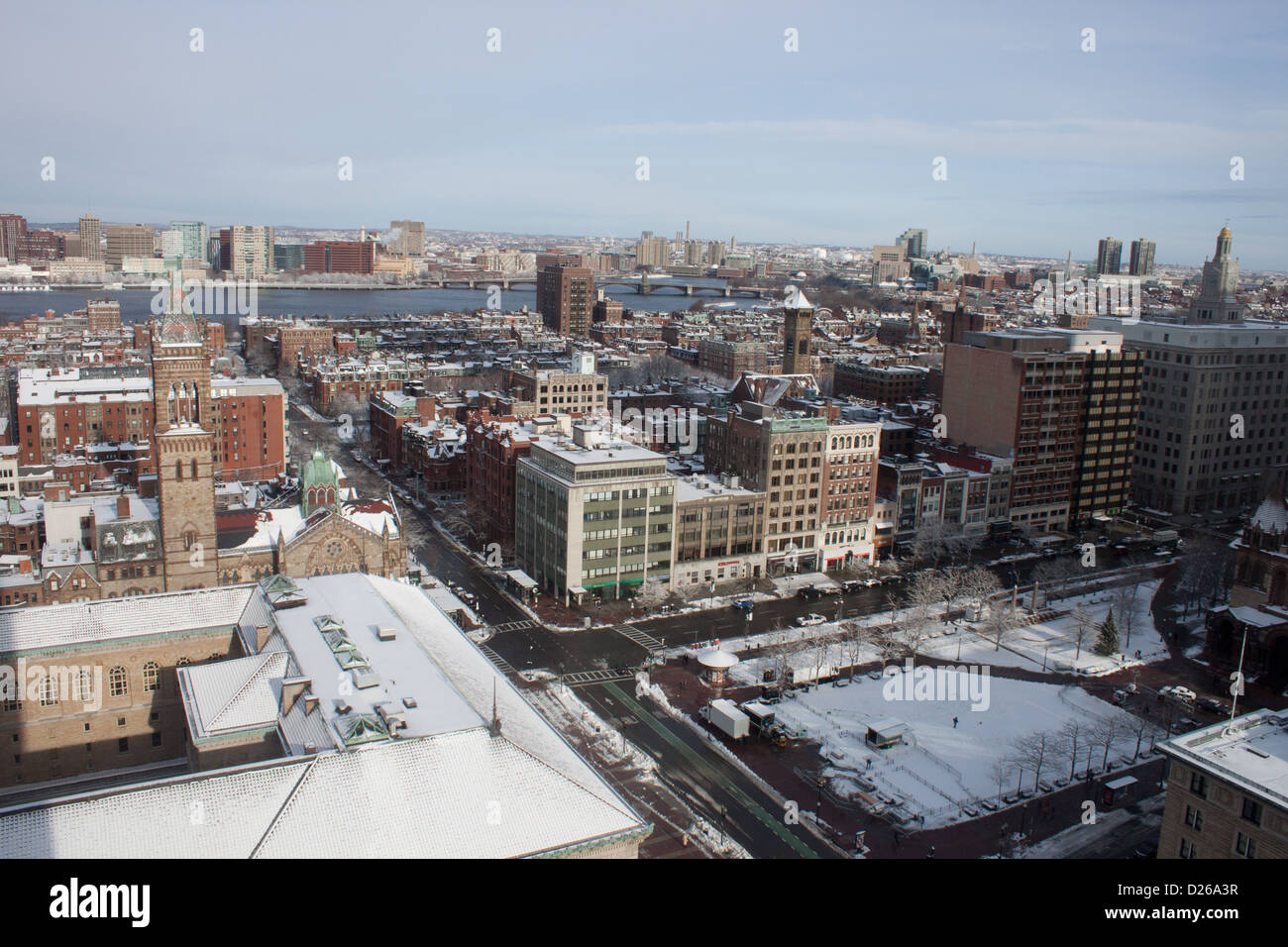 Luftaufnahme des Boston Public Garden und Copley Square Stockfoto