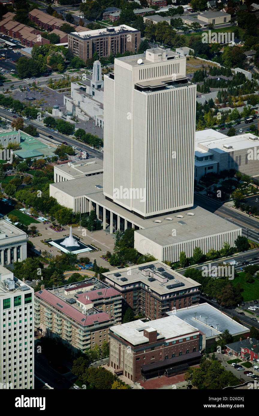 Luftaufnahme Bürogebäude der LDS Kirche, Salt Lake City, Utah Stockfoto