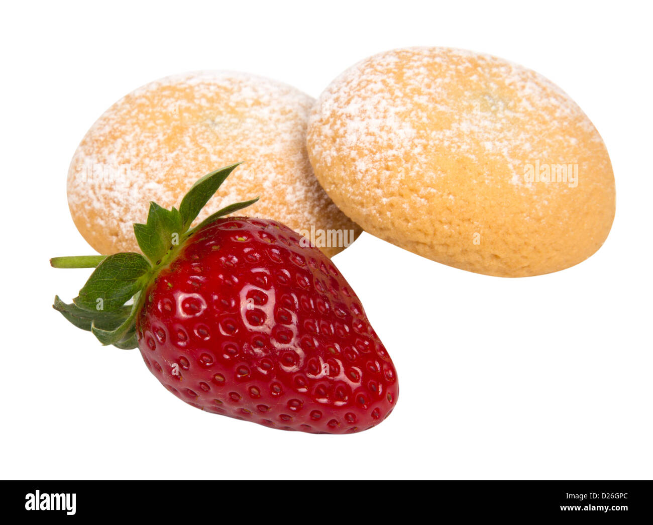 Süßes Gebäck mit Erdbeer isoliert auf weißem Closeup Schuss Stockfoto