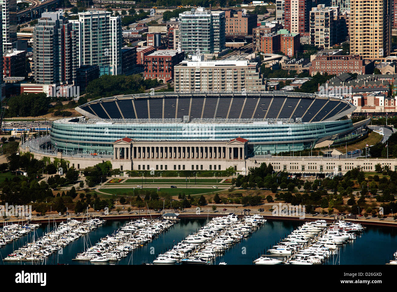 Luftaufnahme Soldier Field, Chicago, Illinois Stockfoto