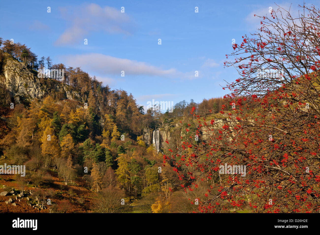 PISTYLL RHAEADR HOHEN WASSERFALL IN POWYS, WALES IM HERBST Stockfoto