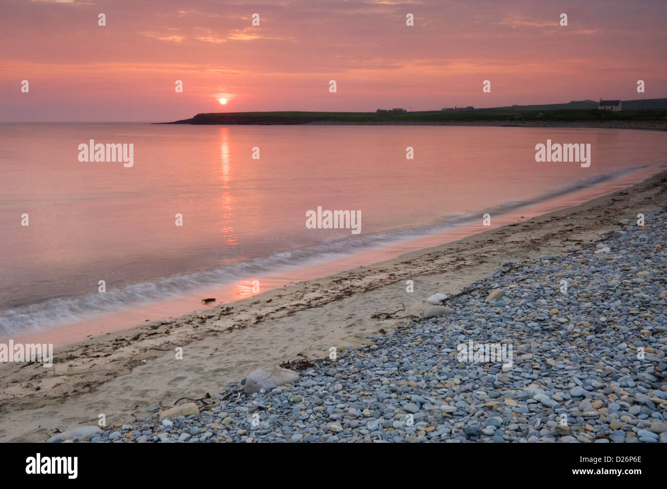 Sonnenuntergang am Bay Skaill, Orkney Inseln, Schottland. Stockfoto