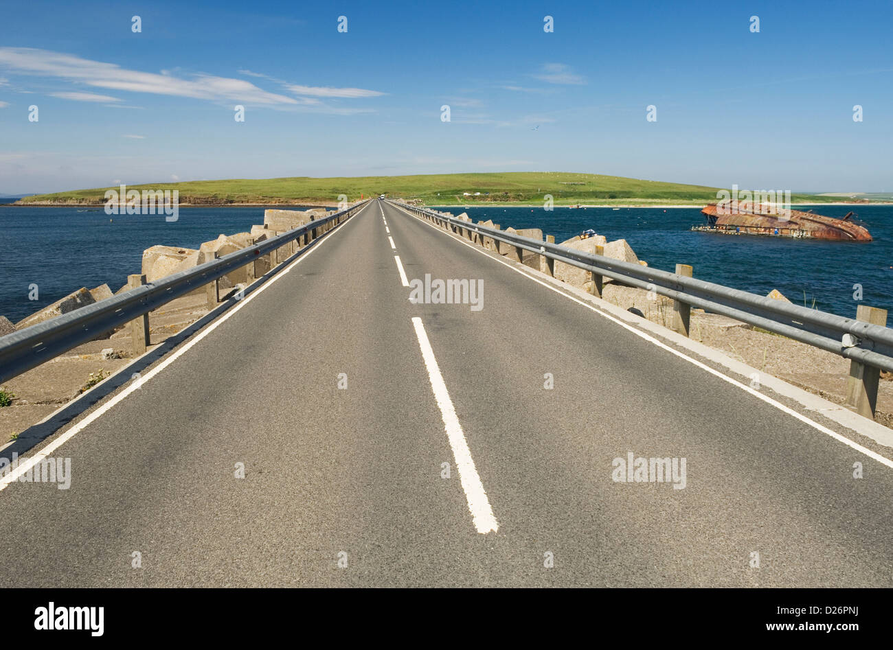 Churchill Barrier Nr. 3 Verknüpfung Blick Holm und Burray, Orkney Inseln, Schottland. Stockfoto