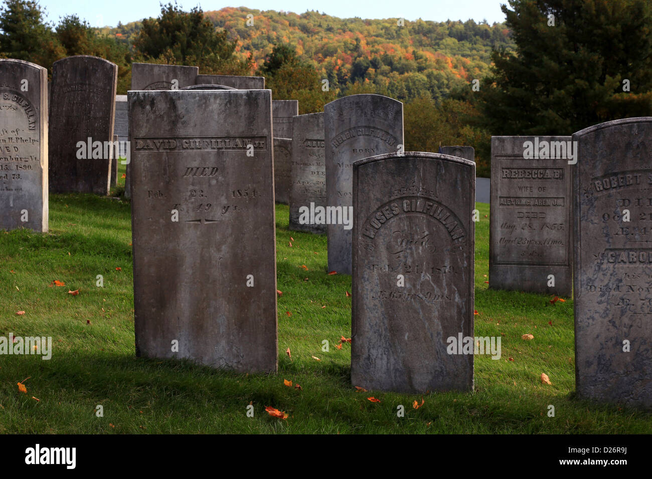 Alte Grabsteine in Vermont Friedhof Stockfoto