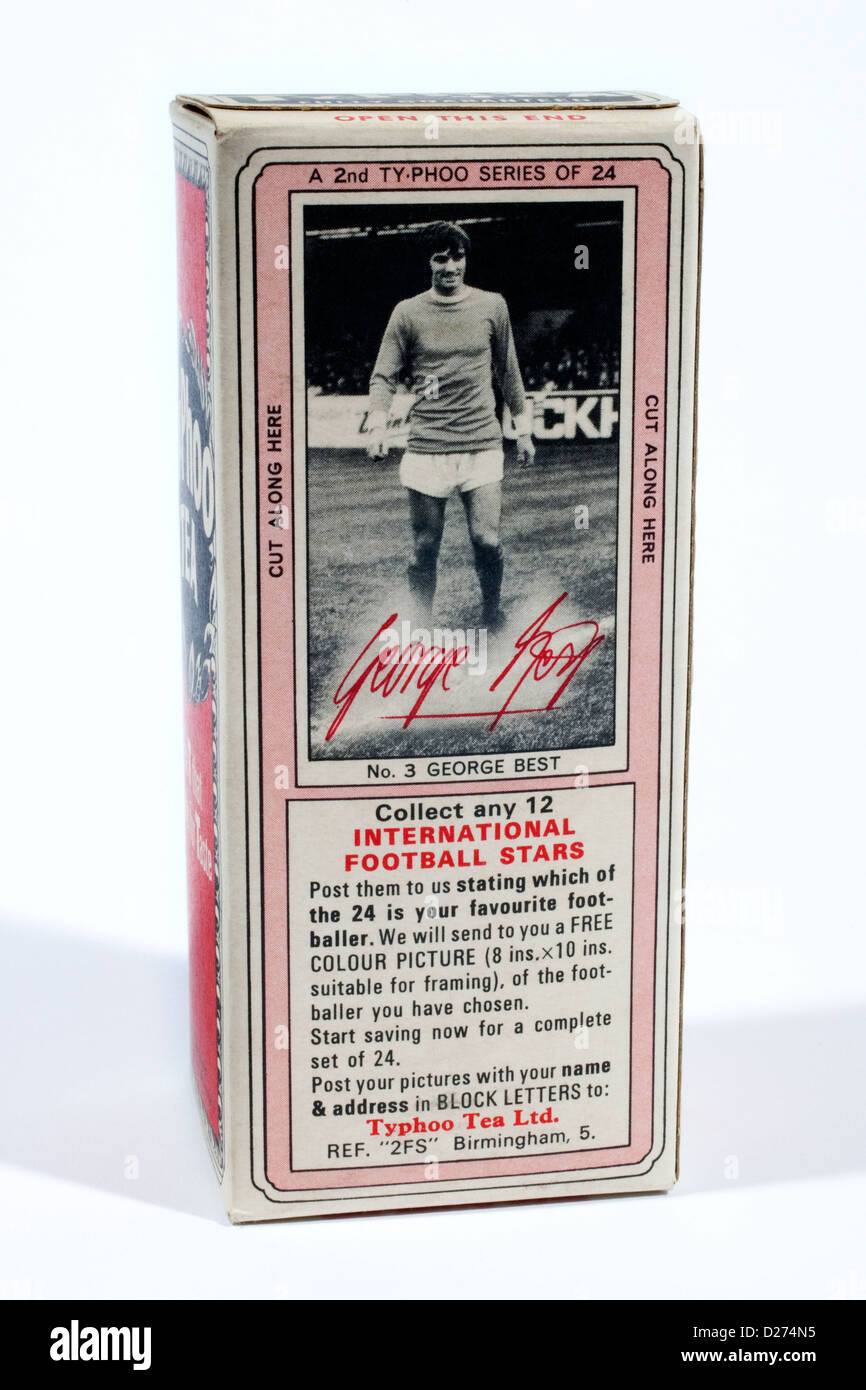 1969-Typhoo Tee-Box mit internationalen Fußballstars Bildkarte Förderung Stockfoto