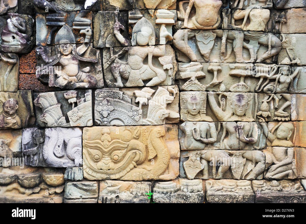 Reliefs am Elephant Terrasse, Angkor Wat, Kambodscha Stockfoto