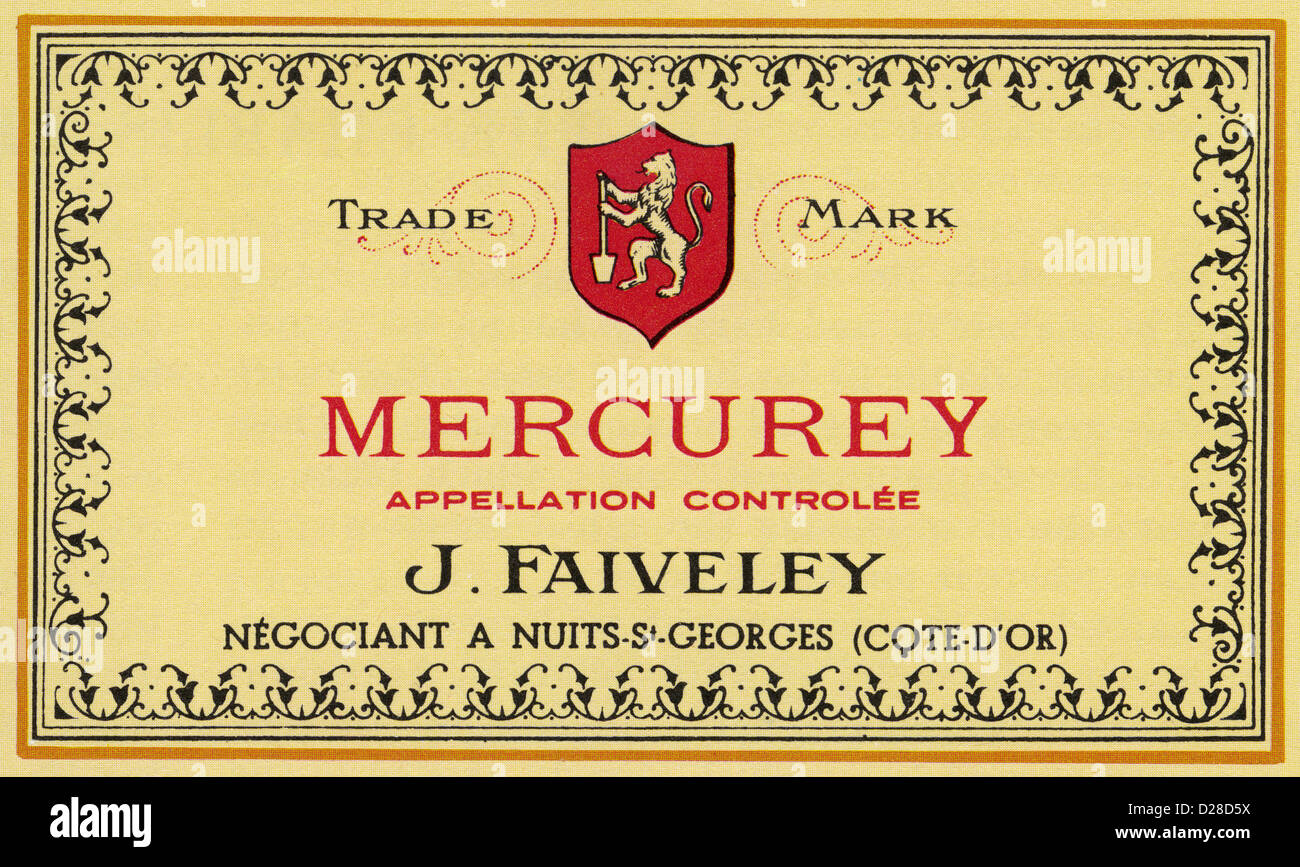 Vintage J Domaine Faiveley Mercurey Wein Etikett Nuits St Georges Cote d ' or Burgund Frankreich Stockfoto