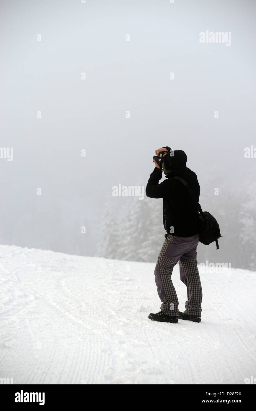 Fotografen, die Bilder von Winter-Land Stockfoto