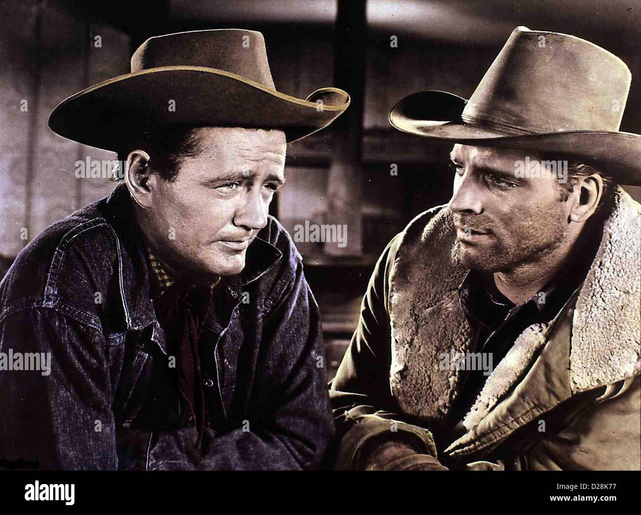 Tal Der Rache Vengeance Valley Robert Walker, Burt Lancaster Conny Daybright (Burt Lancaster, R) Hut seit lausigen Stockfoto