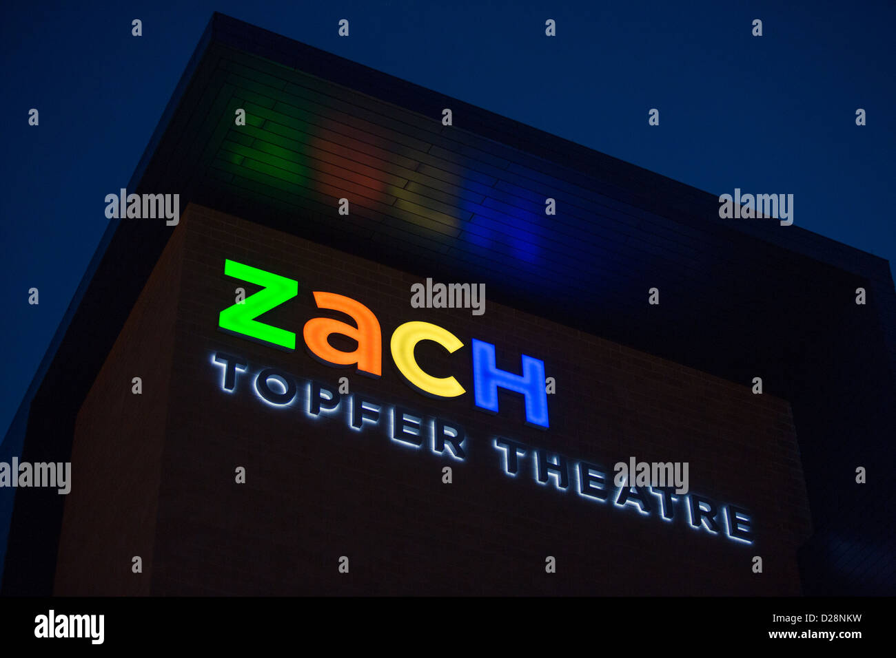 Zach Töpfer Theater Zeichen beleuchtet in der Nacht in Austin, Texas Stockfoto